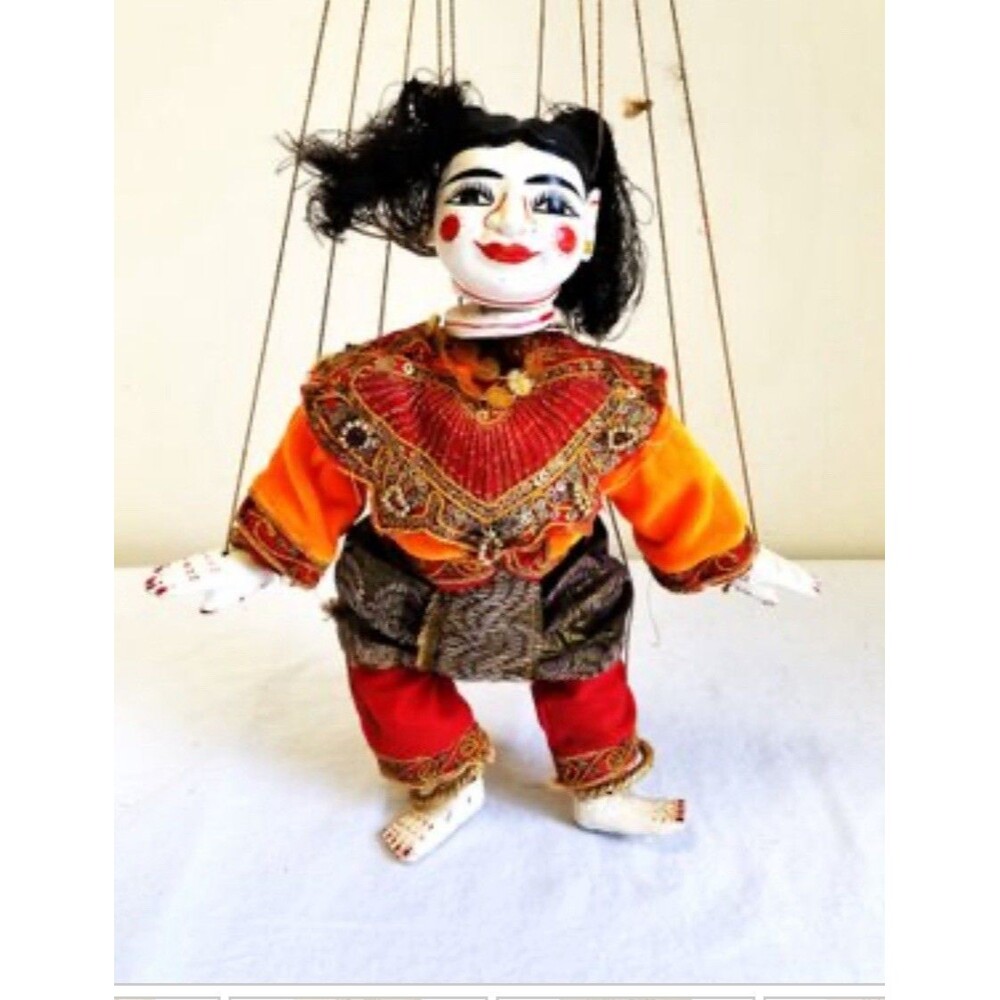 Vintage Burmese Wooden Marionette Made In Myanmar